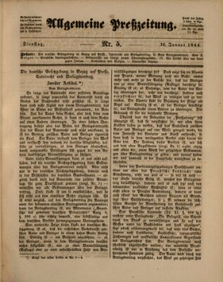 Allgemeine Preß-Zeitung Dienstag 16. Januar 1844