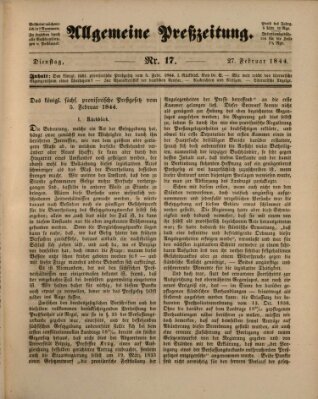 Allgemeine Preß-Zeitung Dienstag 27. Februar 1844