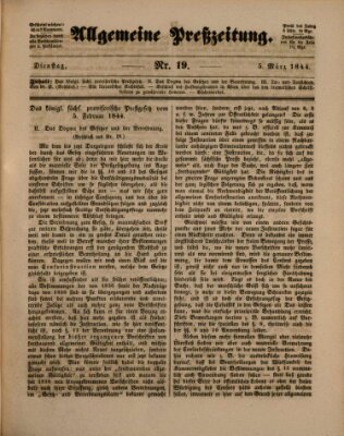 Allgemeine Preß-Zeitung Dienstag 5. März 1844