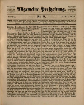 Allgemeine Preß-Zeitung Dienstag 12. März 1844