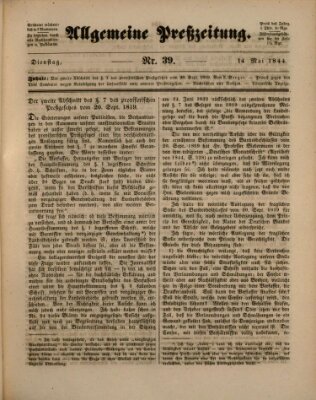 Allgemeine Preß-Zeitung Dienstag 14. Mai 1844