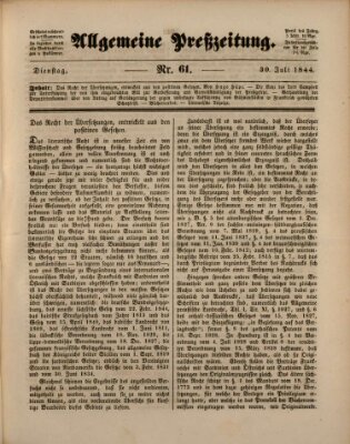 Allgemeine Preß-Zeitung Dienstag 30. Juli 1844