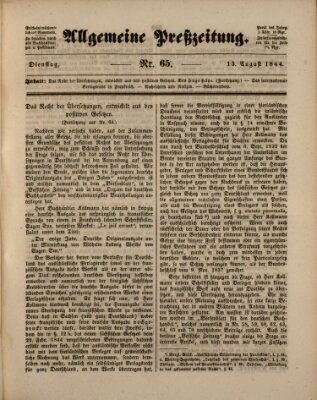 Allgemeine Preß-Zeitung Dienstag 13. August 1844