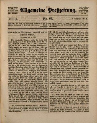 Allgemeine Preß-Zeitung Freitag 16. August 1844