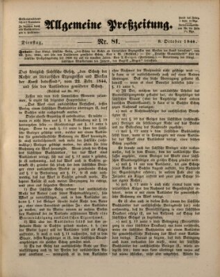 Allgemeine Preß-Zeitung Dienstag 8. Oktober 1844