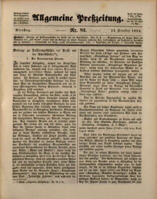 Allgemeine Preß-Zeitung Dienstag 15. Oktober 1844