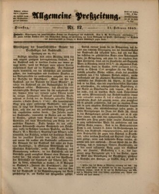 Allgemeine Preß-Zeitung Dienstag 11. Februar 1845