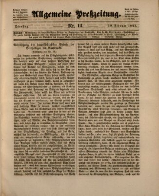 Allgemeine Preß-Zeitung Dienstag 18. Februar 1845