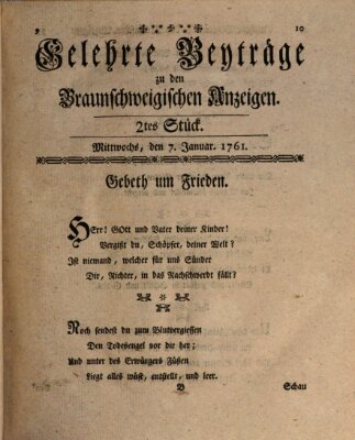 Braunschweigische Anzeigen. Gelehrte Beyträge zu den Braunschweigischen Anzeigen (Braunschweigische Anzeigen) Mittwoch 7. Januar 1761