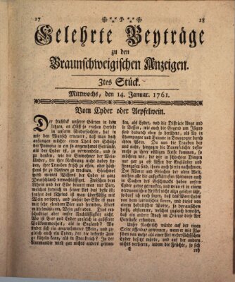 Braunschweigische Anzeigen. Gelehrte Beyträge zu den Braunschweigischen Anzeigen (Braunschweigische Anzeigen) Samstag 10. Januar 1761