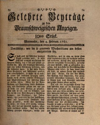 Braunschweigische Anzeigen. Gelehrte Beyträge zu den Braunschweigischen Anzeigen (Braunschweigische Anzeigen) Mittwoch 4. Februar 1761