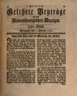 Braunschweigische Anzeigen. Gelehrte Beyträge zu den Braunschweigischen Anzeigen (Braunschweigische Anzeigen) Mittwoch 11. Februar 1761