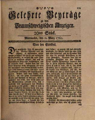 Braunschweigische Anzeigen. Gelehrte Beyträge zu den Braunschweigischen Anzeigen (Braunschweigische Anzeigen) Mittwoch 11. März 1761