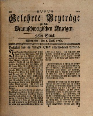 Braunschweigische Anzeigen. Gelehrte Beyträge zu den Braunschweigischen Anzeigen (Braunschweigische Anzeigen) Mittwoch 1. April 1761