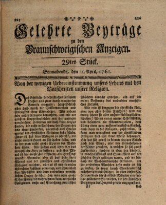 Braunschweigische Anzeigen. Gelehrte Beyträge zu den Braunschweigischen Anzeigen (Braunschweigische Anzeigen) Samstag 11. April 1761