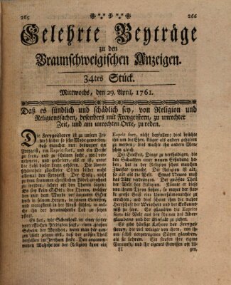 Braunschweigische Anzeigen. Gelehrte Beyträge zu den Braunschweigischen Anzeigen (Braunschweigische Anzeigen) Mittwoch 29. April 1761