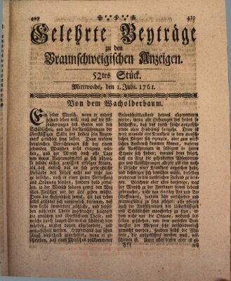 Braunschweigische Anzeigen. Gelehrte Beyträge zu den Braunschweigischen Anzeigen (Braunschweigische Anzeigen) Mittwoch 1. Juli 1761