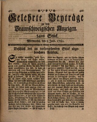 Braunschweigische Anzeigen. Gelehrte Beyträge zu den Braunschweigischen Anzeigen (Braunschweigische Anzeigen) Mittwoch 8. Juli 1761