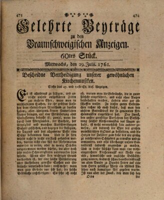 Braunschweigische Anzeigen. Gelehrte Beyträge zu den Braunschweigischen Anzeigen (Braunschweigische Anzeigen) Mittwoch 29. Juli 1761