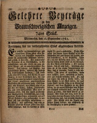 Braunschweigische Anzeigen. Gelehrte Beyträge zu den Braunschweigischen Anzeigen (Braunschweigische Anzeigen) Mittwoch 16. September 1761