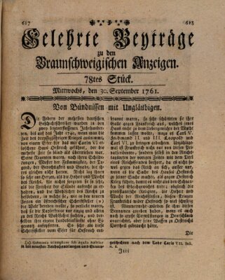 Braunschweigische Anzeigen. Gelehrte Beyträge zu den Braunschweigischen Anzeigen (Braunschweigische Anzeigen) Mittwoch 30. September 1761