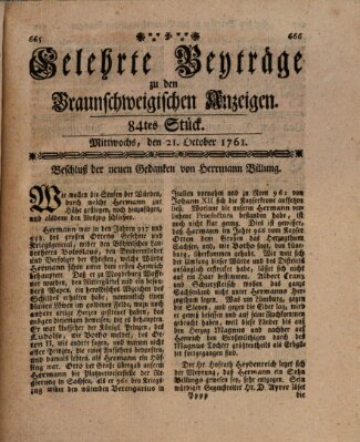 Braunschweigische Anzeigen. Gelehrte Beyträge zu den Braunschweigischen Anzeigen (Braunschweigische Anzeigen) Mittwoch 21. Oktober 1761