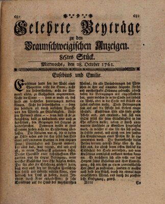 Braunschweigische Anzeigen. Gelehrte Beyträge zu den Braunschweigischen Anzeigen (Braunschweigische Anzeigen) Mittwoch 28. Oktober 1761