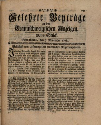 Braunschweigische Anzeigen. Gelehrte Beyträge zu den Braunschweigischen Anzeigen (Braunschweigische Anzeigen) Samstag 7. November 1761