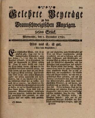 Braunschweigische Anzeigen. Gelehrte Beyträge zu den Braunschweigischen Anzeigen (Braunschweigische Anzeigen) Mittwoch 2. Dezember 1761