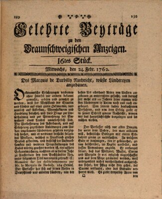 Braunschweigische Anzeigen. Gelehrte Beyträge zu den Braunschweigischen Anzeigen (Braunschweigische Anzeigen) Mittwoch 24. Februar 1762