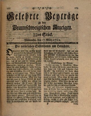 Braunschweigische Anzeigen. Gelehrte Beyträge zu den Braunschweigischen Anzeigen (Braunschweigische Anzeigen) Mittwoch 17. März 1762