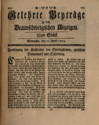 Braunschweigische Anzeigen. Gelehrte Beyträge zu den Braunschweigischen Anzeigen (Braunschweigische Anzeigen) Mittwoch 21. April 1762