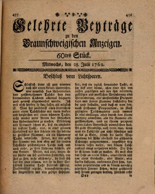 Braunschweigische Anzeigen. Gelehrte Beyträge zu den Braunschweigischen Anzeigen (Braunschweigische Anzeigen) Mittwoch 28. Juli 1762