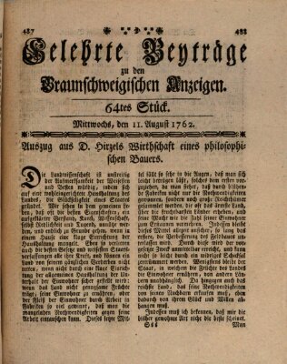 Braunschweigische Anzeigen. Gelehrte Beyträge zu den Braunschweigischen Anzeigen (Braunschweigische Anzeigen) Mittwoch 11. August 1762