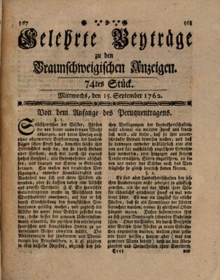 Braunschweigische Anzeigen. Gelehrte Beyträge zu den Braunschweigischen Anzeigen (Braunschweigische Anzeigen) Mittwoch 15. September 1762