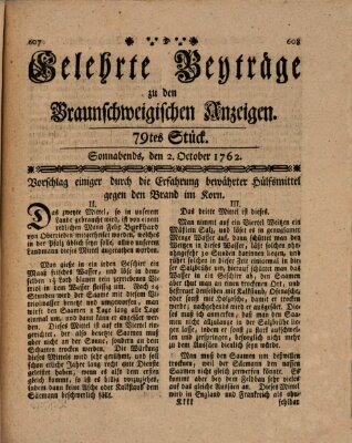 Braunschweigische Anzeigen. Gelehrte Beyträge zu den Braunschweigischen Anzeigen (Braunschweigische Anzeigen) Samstag 2. Oktober 1762