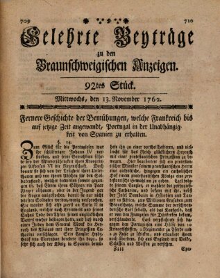 Braunschweigische Anzeigen. Gelehrte Beyträge zu den Braunschweigischen Anzeigen (Braunschweigische Anzeigen) Mittwoch 17. November 1762