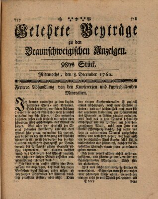 Braunschweigische Anzeigen. Gelehrte Beyträge zu den Braunschweigischen Anzeigen (Braunschweigische Anzeigen) Mittwoch 8. Dezember 1762