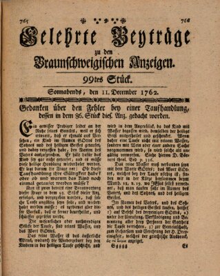 Braunschweigische Anzeigen. Gelehrte Beyträge zu den Braunschweigischen Anzeigen (Braunschweigische Anzeigen) Samstag 11. Dezember 1762