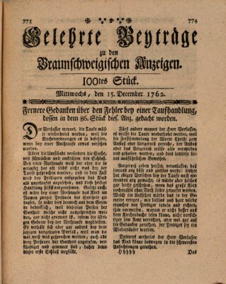 Braunschweigische Anzeigen. Gelehrte Beyträge zu den Braunschweigischen Anzeigen (Braunschweigische Anzeigen) Mittwoch 15. Dezember 1762