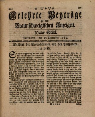 Braunschweigische Anzeigen. Gelehrte Beyträge zu den Braunschweigischen Anzeigen (Braunschweigische Anzeigen) Mittwoch 29. Dezember 1762