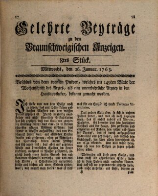 Braunschweigische Anzeigen. Gelehrte Beyträge zu den Braunschweigischen Anzeigen (Braunschweigische Anzeigen) Mittwoch 26. Januar 1763