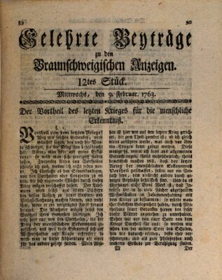 Braunschweigische Anzeigen. Gelehrte Beyträge zu den Braunschweigischen Anzeigen (Braunschweigische Anzeigen) Mittwoch 9. Februar 1763