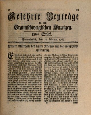 Braunschweigische Anzeigen. Gelehrte Beyträge zu den Braunschweigischen Anzeigen (Braunschweigische Anzeigen) Samstag 12. Februar 1763