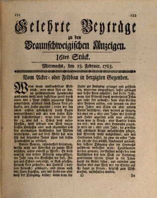 Braunschweigische Anzeigen. Gelehrte Beyträge zu den Braunschweigischen Anzeigen (Braunschweigische Anzeigen) Mittwoch 23. Februar 1763