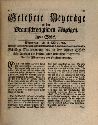 Braunschweigische Anzeigen. Gelehrte Beyträge zu den Braunschweigischen Anzeigen (Braunschweigische Anzeigen) Mittwoch 2. März 1763