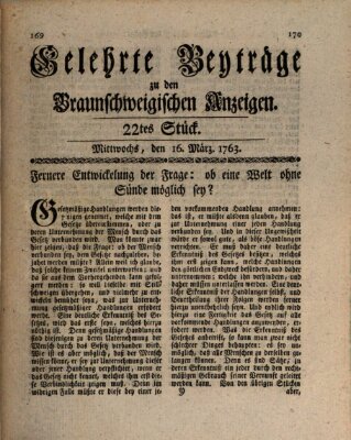 Braunschweigische Anzeigen. Gelehrte Beyträge zu den Braunschweigischen Anzeigen (Braunschweigische Anzeigen) Mittwoch 16. März 1763