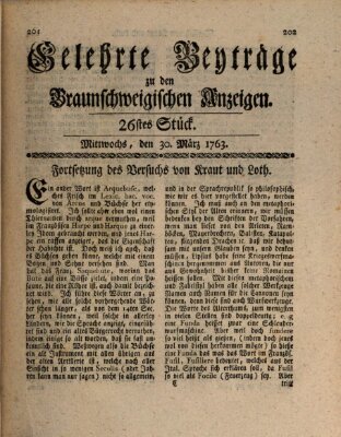 Braunschweigische Anzeigen. Gelehrte Beyträge zu den Braunschweigischen Anzeigen (Braunschweigische Anzeigen) Mittwoch 30. März 1763