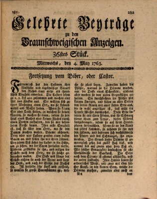 Braunschweigische Anzeigen. Gelehrte Beyträge zu den Braunschweigischen Anzeigen (Braunschweigische Anzeigen) Mittwoch 4. Mai 1763