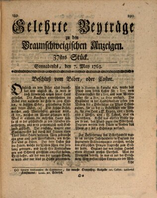 Braunschweigische Anzeigen. Gelehrte Beyträge zu den Braunschweigischen Anzeigen (Braunschweigische Anzeigen) Samstag 7. Mai 1763